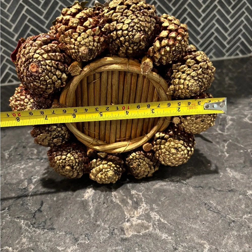 ❗️Crate & Barrel Festive Pinecone Basket with Red Accents